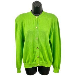** Ports International Bright Apple Green Pima Cotton Button Front Cardigan US M